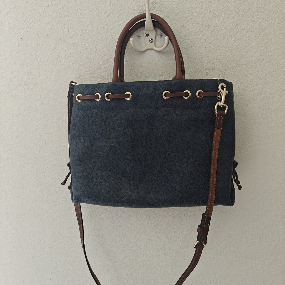 Dooney & Bourke Blue Pebble Leather Tassel Tote Crossbody Handbag - Picture 2 of 3